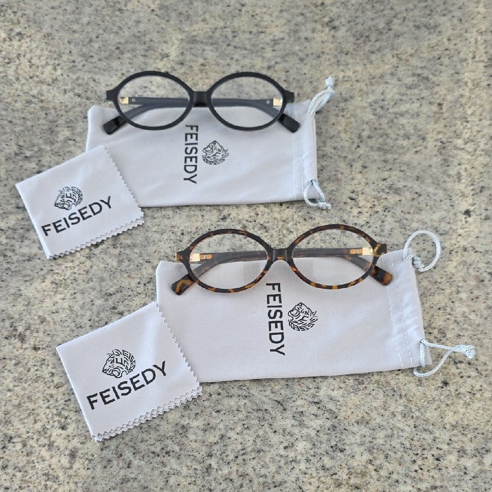 FEISEDY Black and Tortoise Blue Light Glasses Set